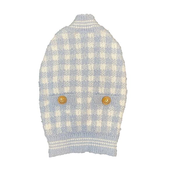 Aqua Pet Plaid Cardigan Dog Coat Sweater Gold Button Cozy Preppy Knit Fancy XS - Picture 6 of 8